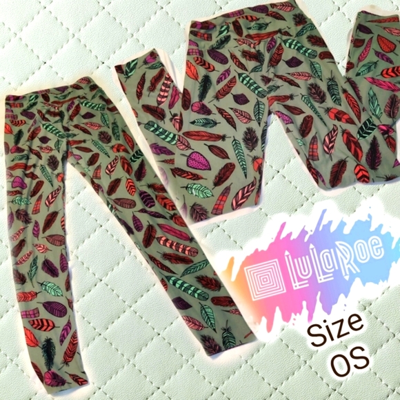 🗺️ LuLaRoe Leggings OS Small, (2-10) Feathers Fall Autumn Themed, Maternity EUC - Picture 1 of 10